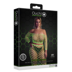 Ouch! Glow Bustier et Robe Filet Épaules dénudées Vert Fluo
